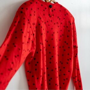 Vintage Red Polka Dot Knit Sweater | Button Back Detail | Retro Wool Blend